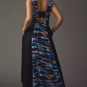 Maeve Black and Blue Sleeveless V-neck Maxi Dress